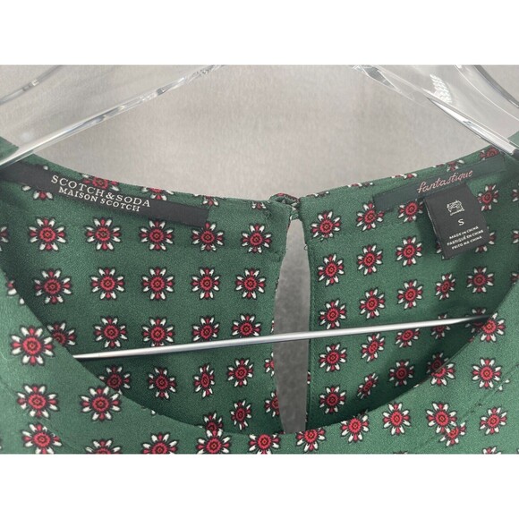 Scotch & Soda Small Dress Fit Flare Tiered Maison Floral Green Geometric - Picture 6 of 10